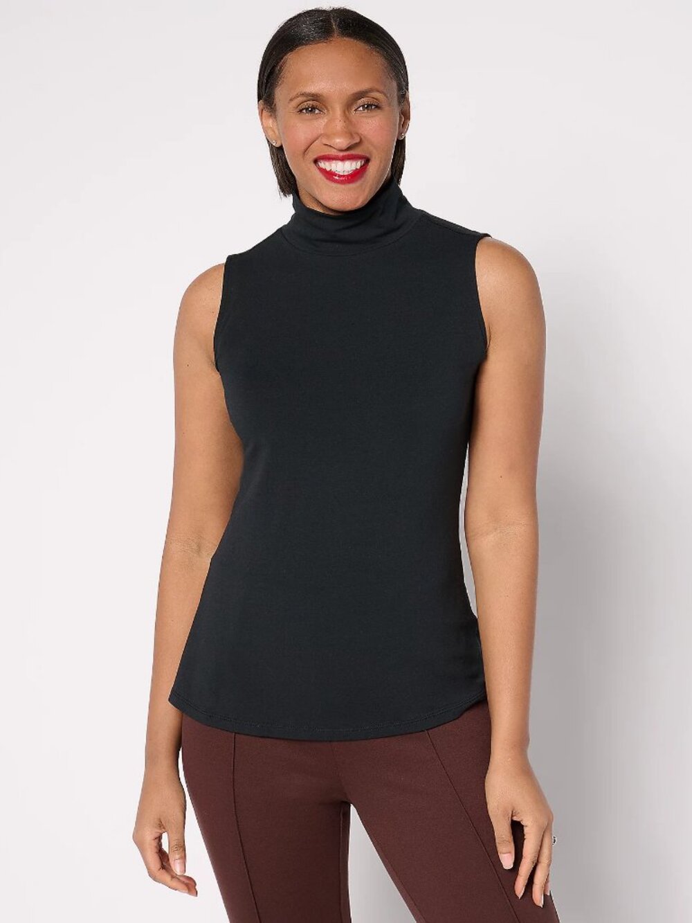 Women with Control Washed Cotton Mock Neck Top, Black Sz 3X a70320
